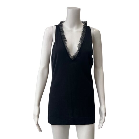 Gucci 2006 Black Mesh Ruffle Cashmere Tank Top size Medium - Picture 1 of 8